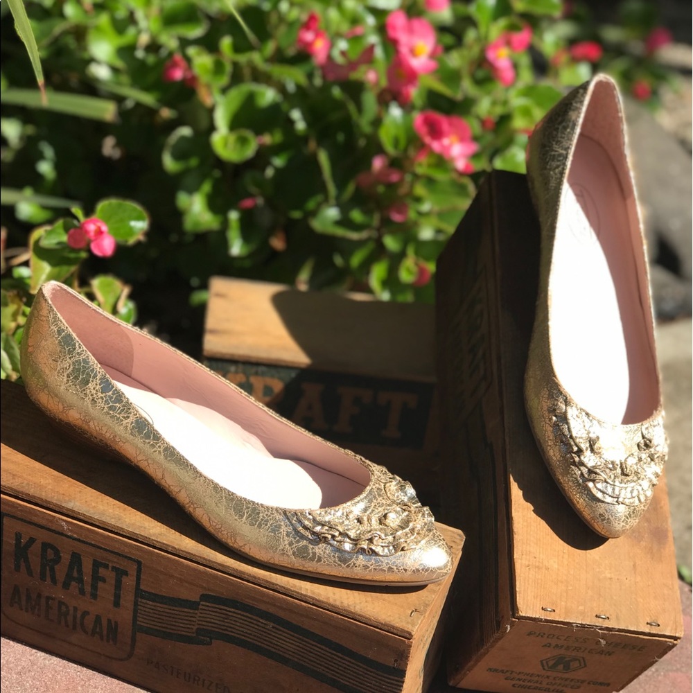 Talbots Metallic Gold Low Ruffle Accent Wedge